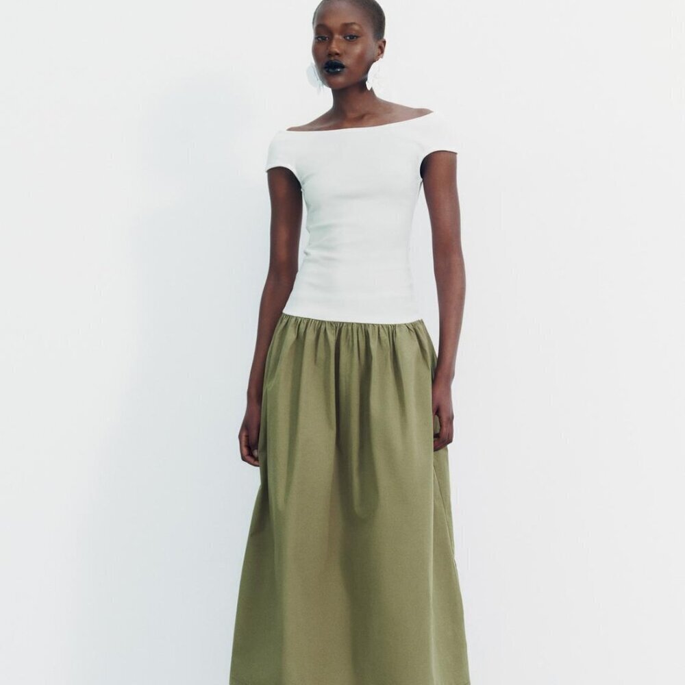Zara Combination Poplin Dress Size M , L New With Tag!